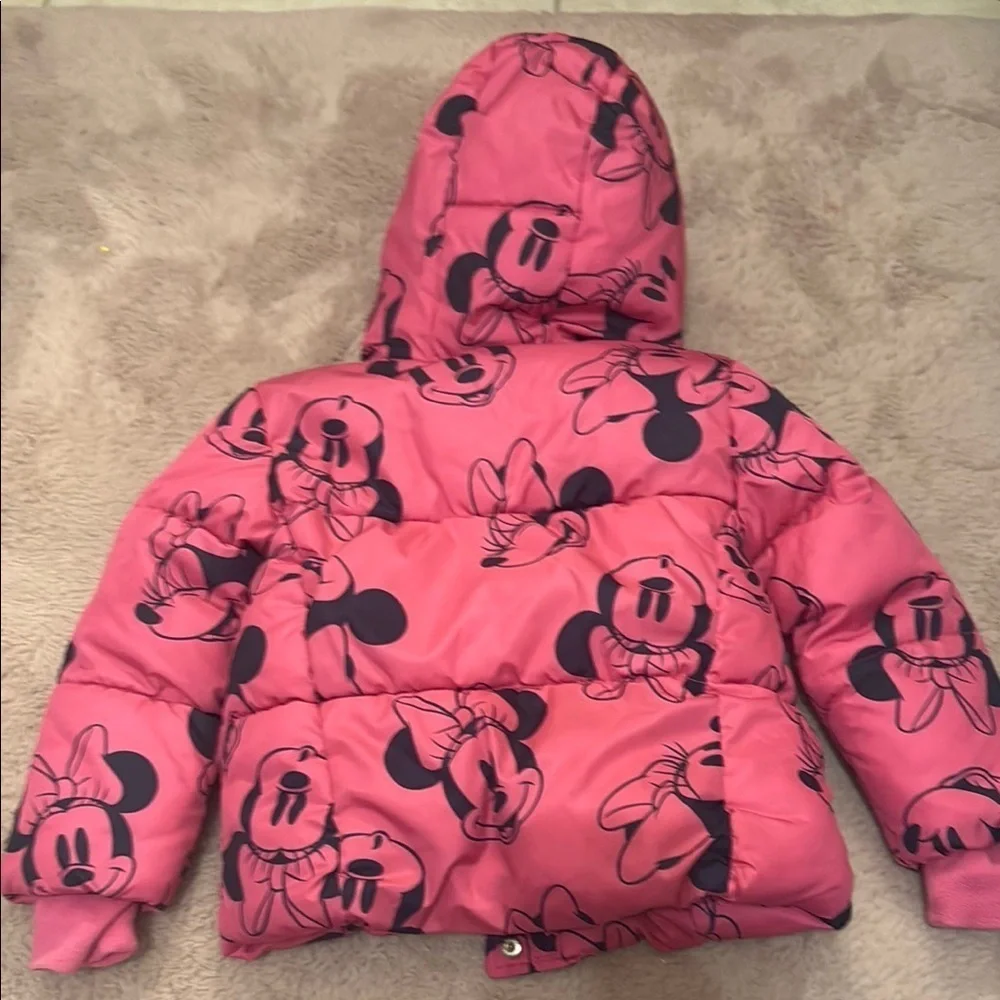 GAP Pink and Black Puffer Jacket with Mickey Mouse Print